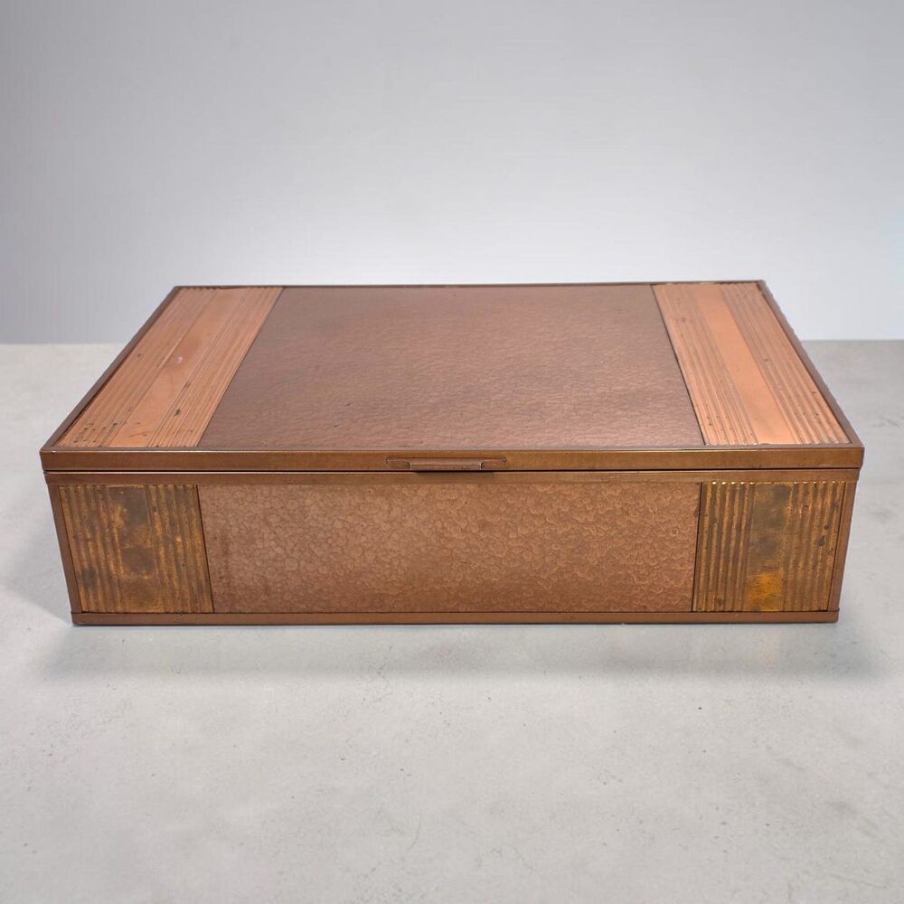 Antique 1926 Copper Cedar Lined Humidor Patented Art Deco Tobacciana Cigar Box